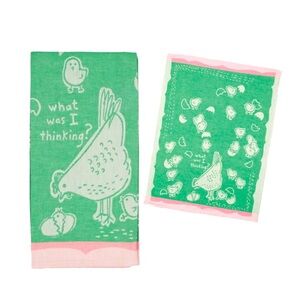 Blue Q What was I thinking Green and Pink Chicken Dish towel NEW